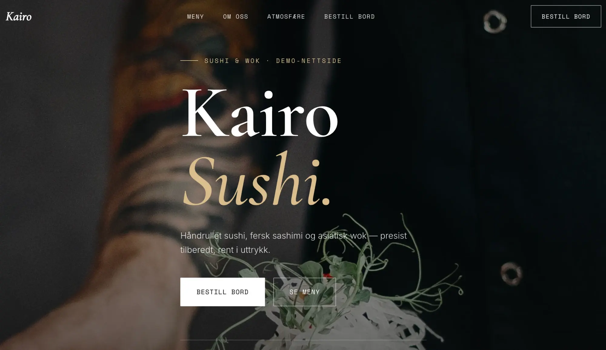 Skjermbilde av nettsiden til Kairo Sushi, laget av Mangset Digital.